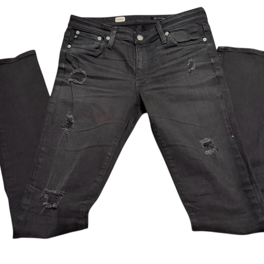 AG Premiere Skinny Straight Distressed Stretch Denim Washed Black Size 27
